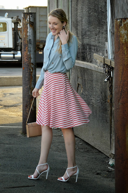 women's feminine striped embellished spring summer outfit