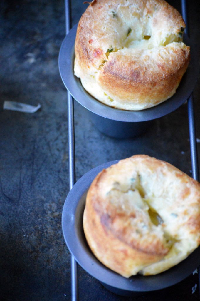 gruyere chive popovers in a pan