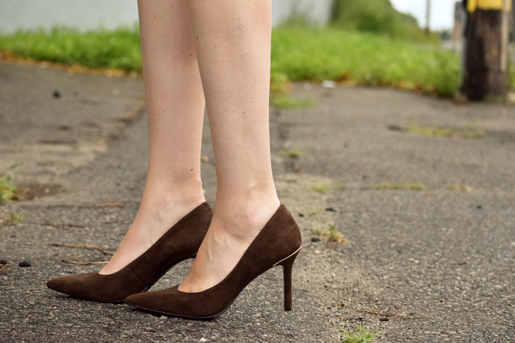 Ralph Lauren brown suede heels with gold detail
