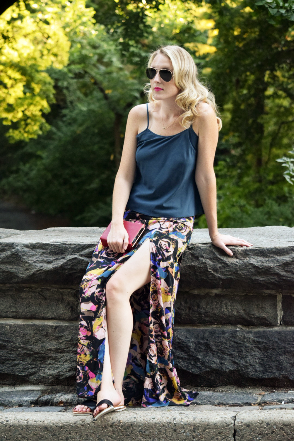 silk camisole with high slit maxi skirt
