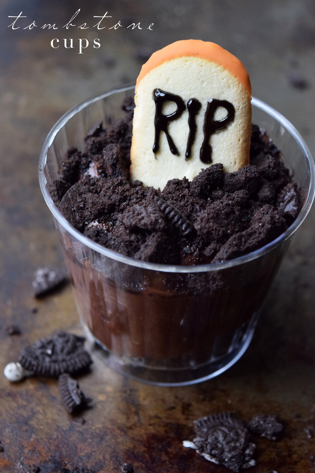 graveyard dirt tombstone cups Halloween recipe