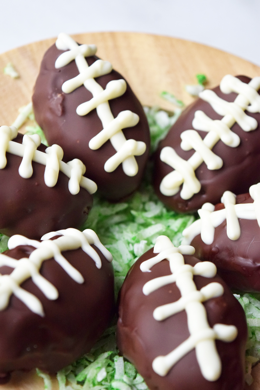 chocolate covered cookie dough footballs - one brass fox