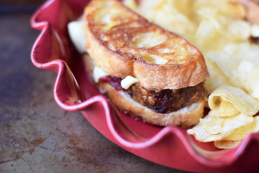 barbecue meatloaf grilled cheese sandwich recipe - one brass fox