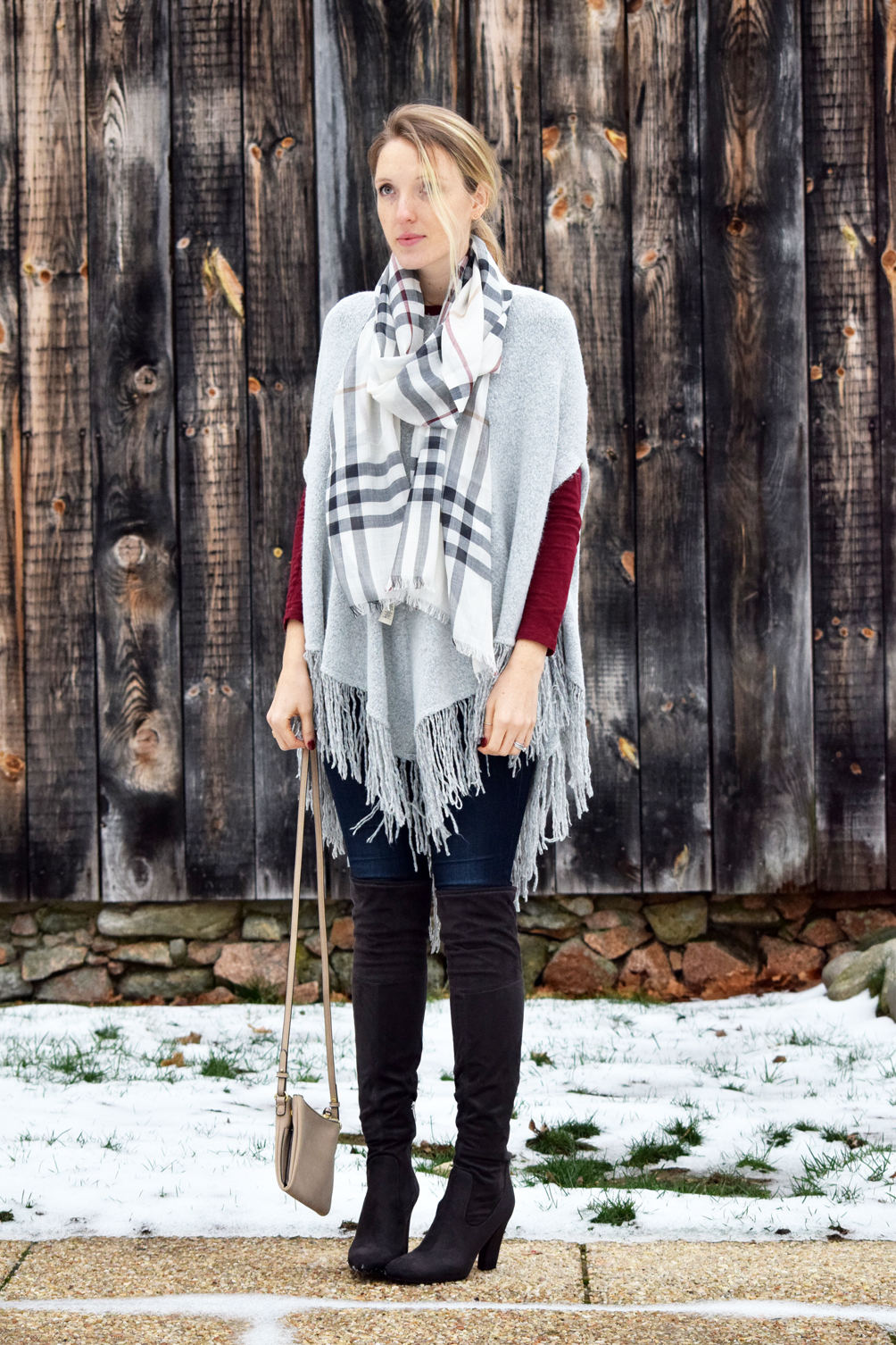 Burberry plaid scarf and OTK boots