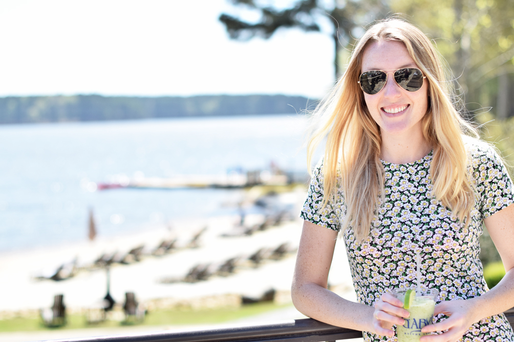 sun dress and aviators on Lake Oconee - one brass fox