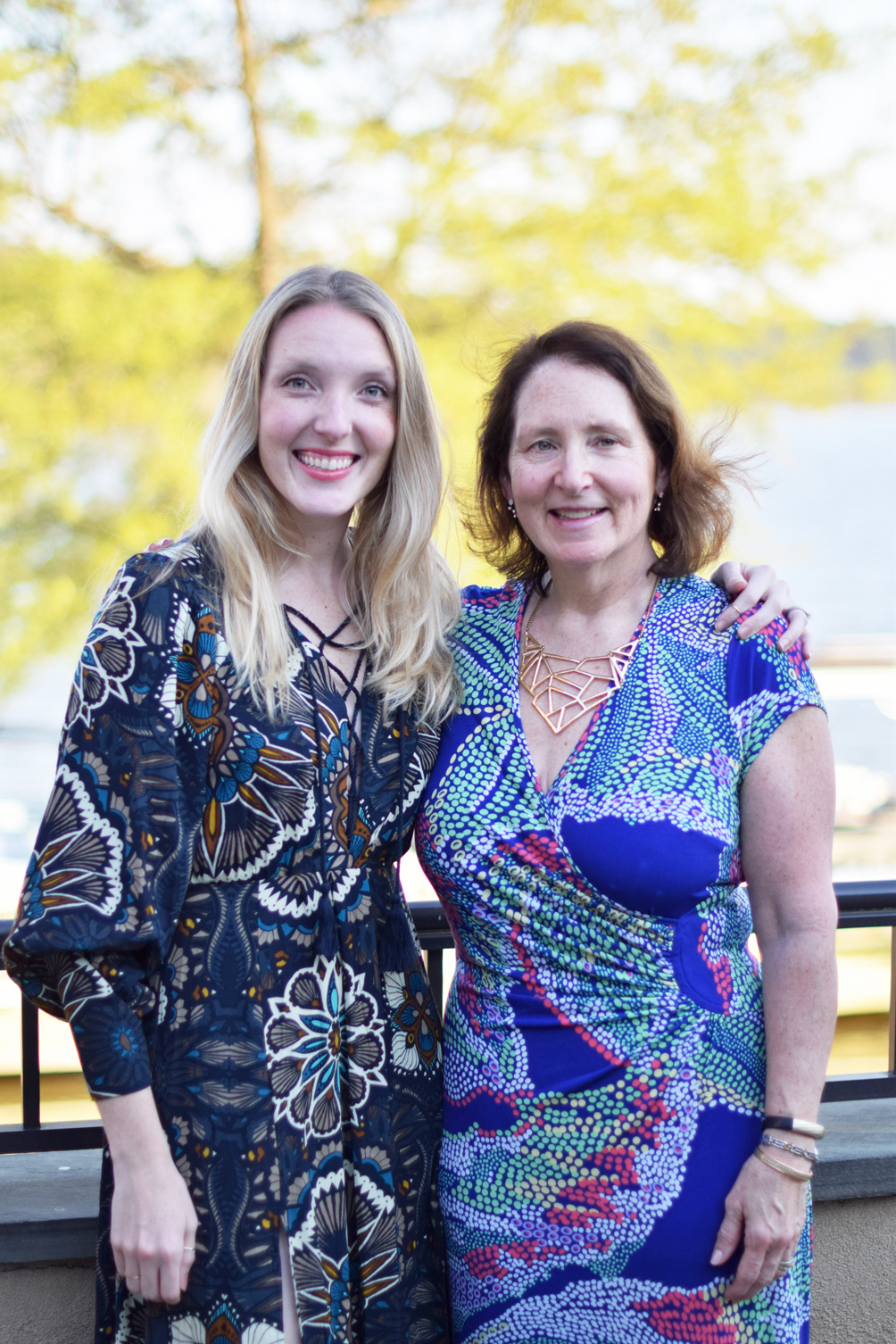 patterned dress for dinner on Lake Oconee - one brass fox