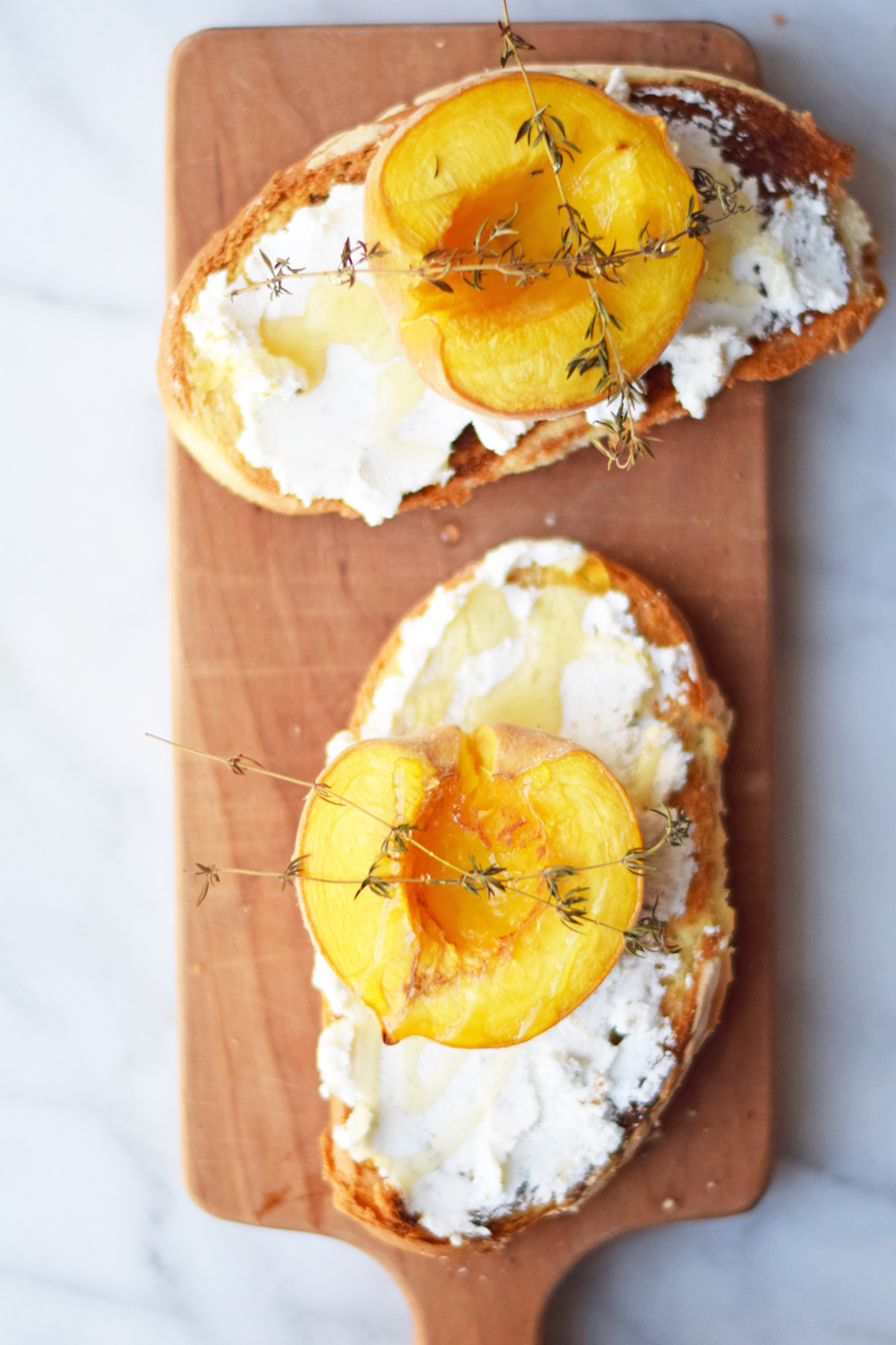 thyme roasted peach goat cheese toast - one brass fox