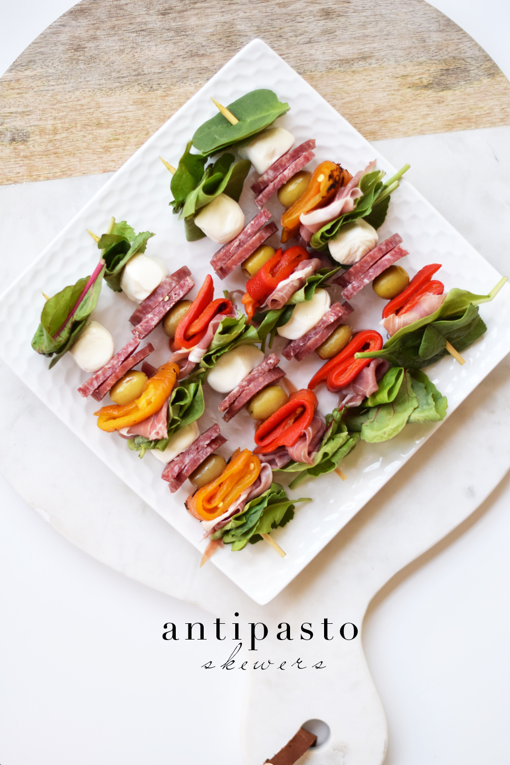 easy Memorial Day party recipe, antipasto skewers - one brass fox