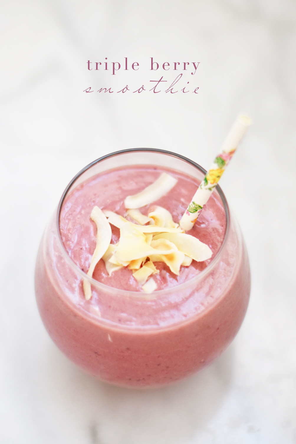 easy breakfast recipe, triple berry smoothie from lifestyle blogger Leslie Musser, one brass fox