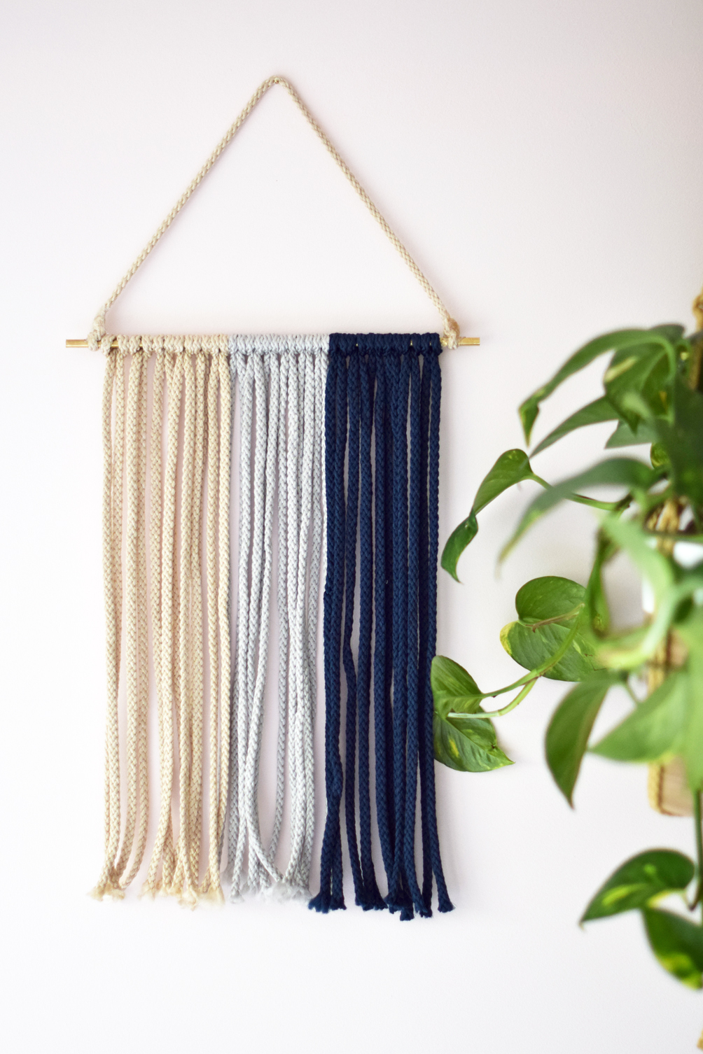 lifestyle blogger Leslie Musser shares an easy diy macrame wall hanging to update your home decor on one brass fox