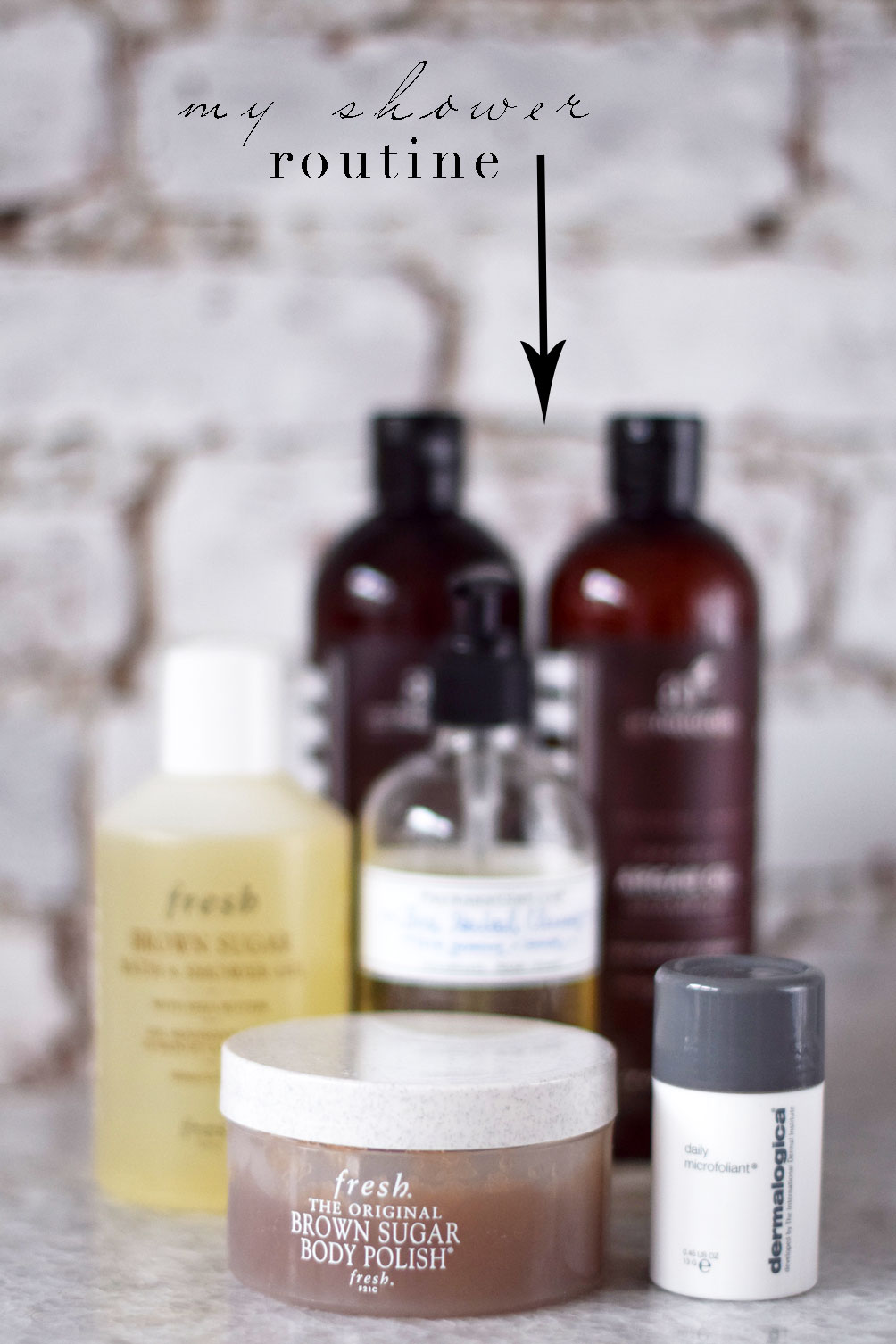 Leslie Musser, fashion and lifestyle blogger at one brass fox, sharing my shower routine with five products