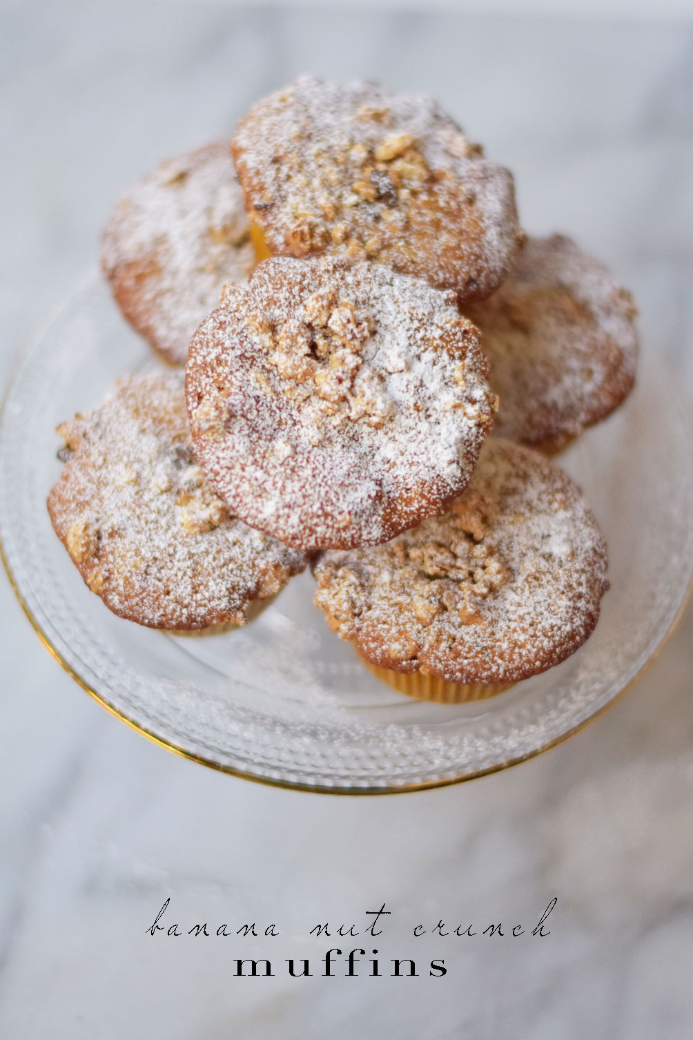 a healthy and delicious breakfast recipe for banana nut crunch muffins from Leslie Musser of one brass fox