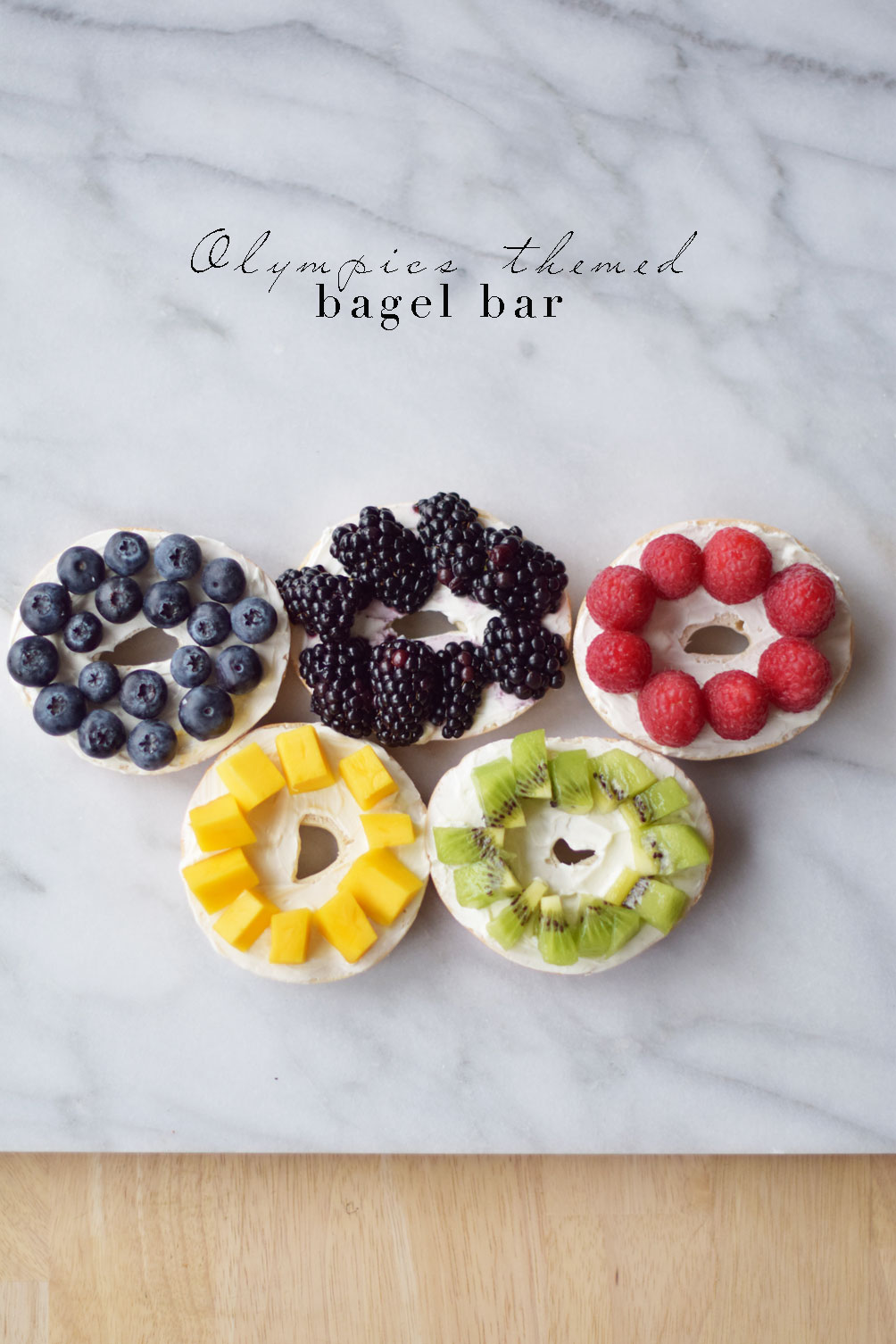 olympics themed bagel bar event inspiration for Rio 2016 from lifestyle blogger Leslie Musser, one brass fox