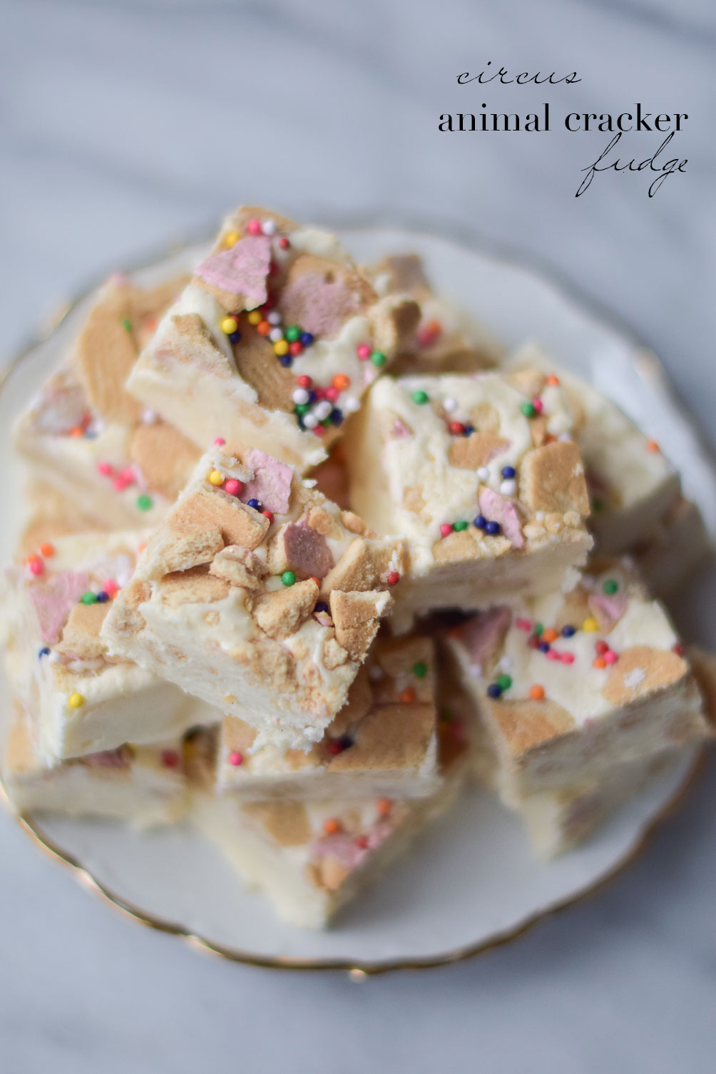 easy circus animal cracker fudge recipe on one brass fox