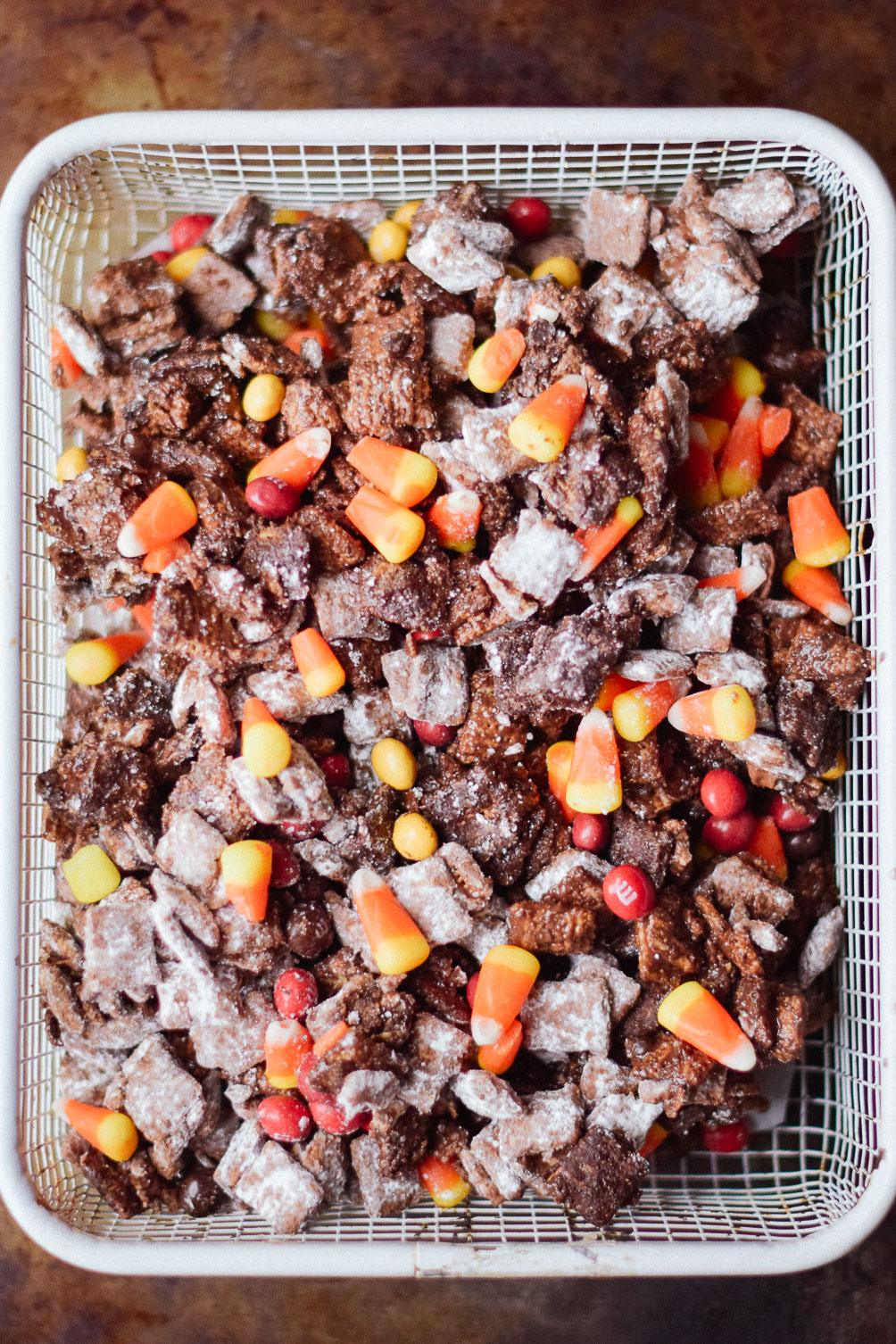 Leslie Musser shares an easy recipe for halloween puppy chow with nutella and candy corn on one brass fox