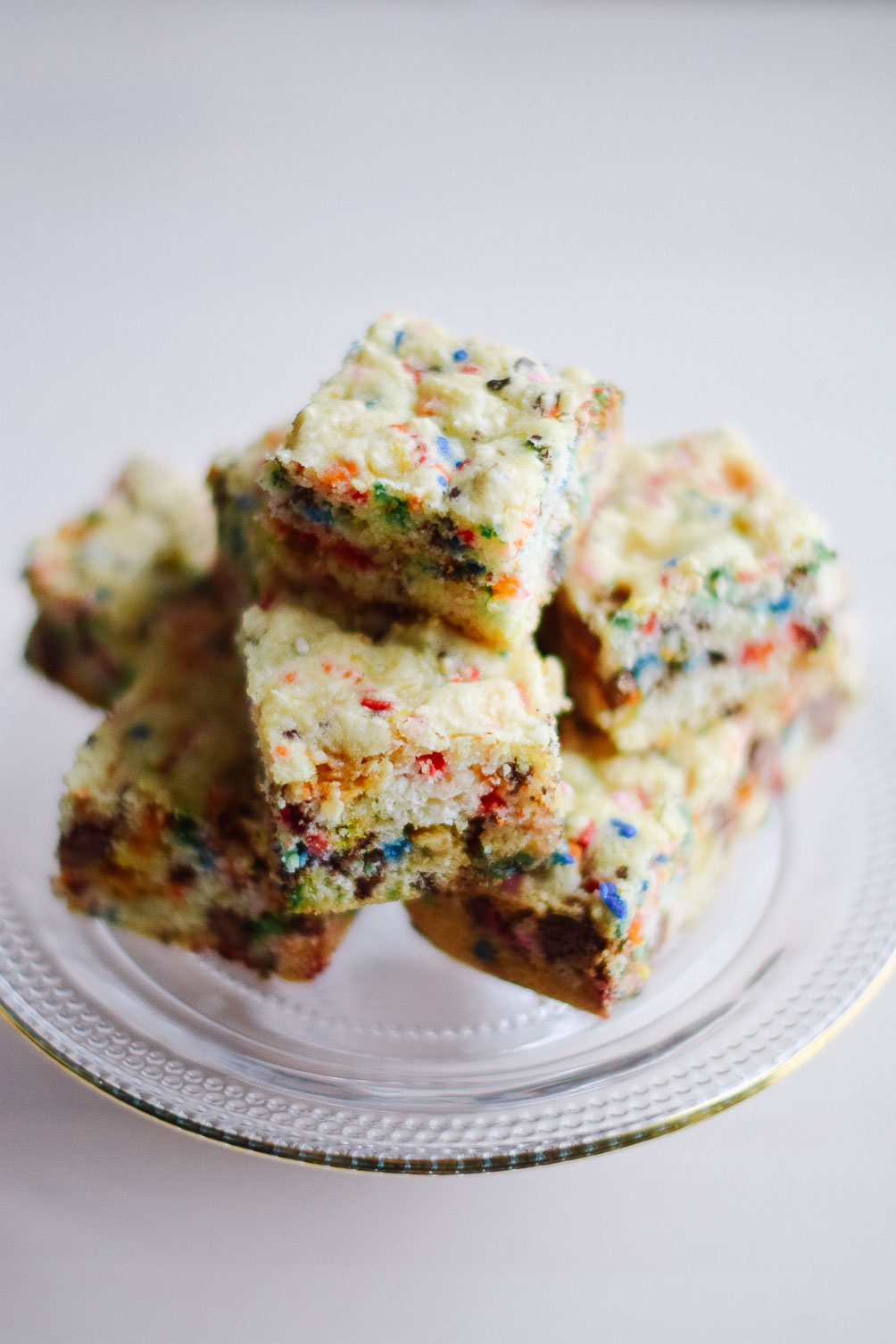 sharing an easy and colorful Valentine's Day dessert treat of cake batter blondies