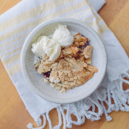 sharing an easy dessert recipe for blueberry dump cake