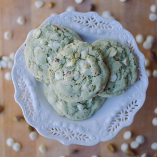 baking a delicious sweet recipe of pistachio white chocolate cookies for st patrick's day