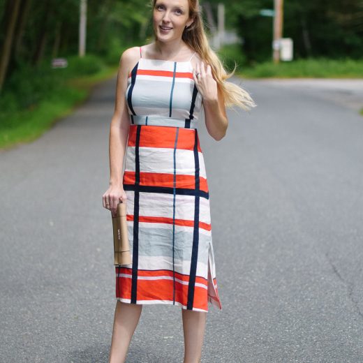 styling an Ann Taylor striped linen dress with cork wedge sandals for easy summer style