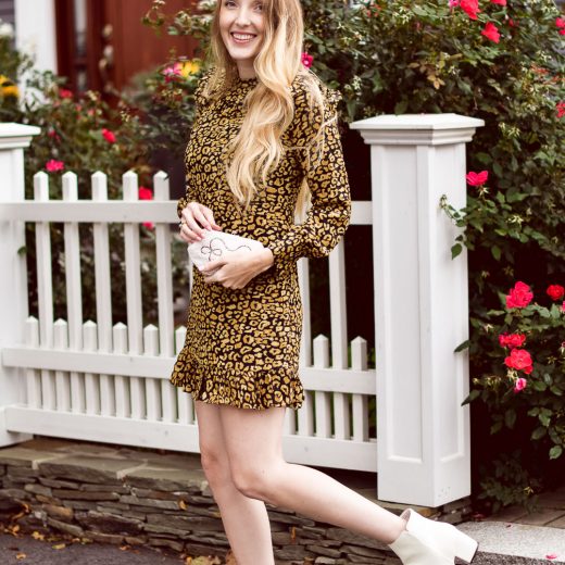 styling a cute fall outfit with this leopard print mini dress and white ankle boots