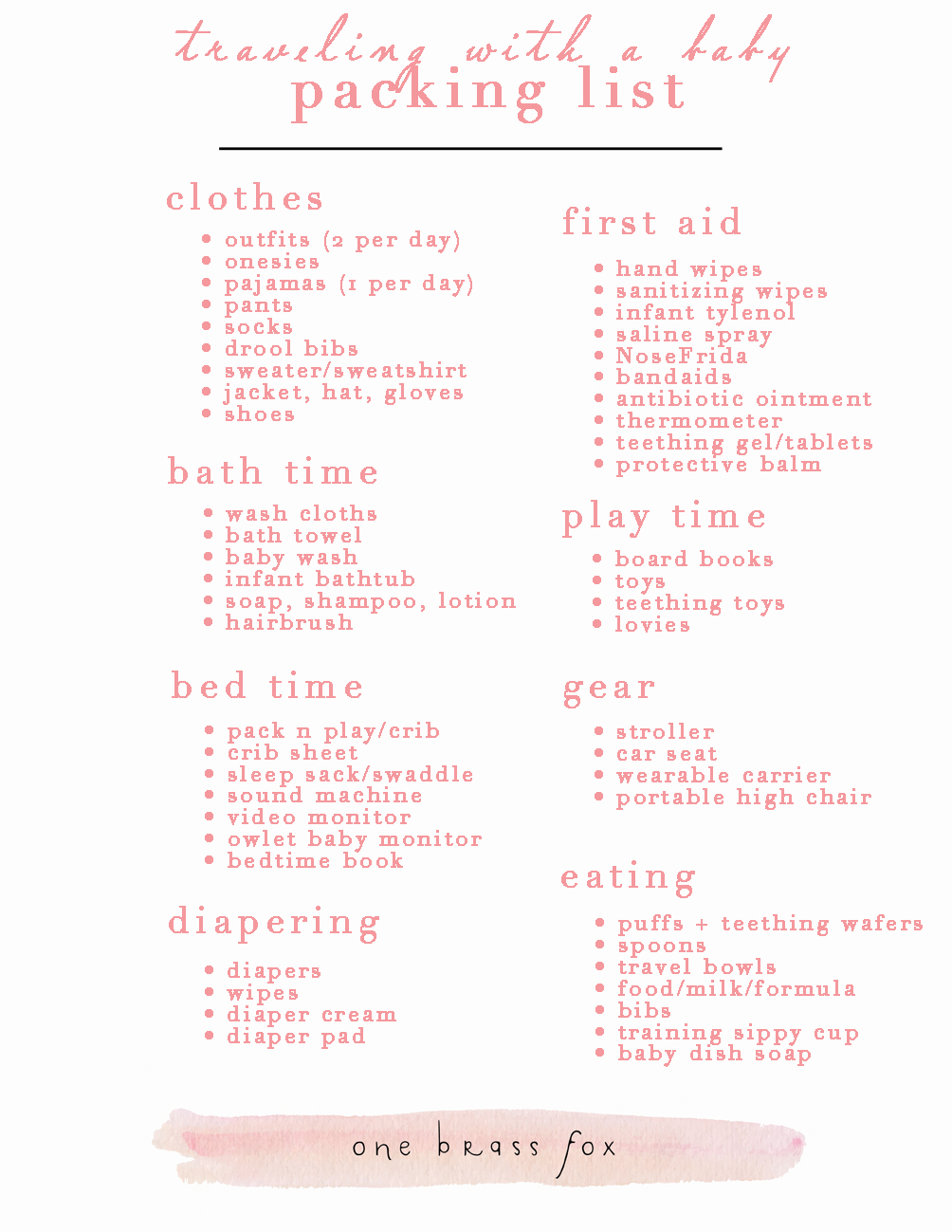 Vacation Packing List For Baby