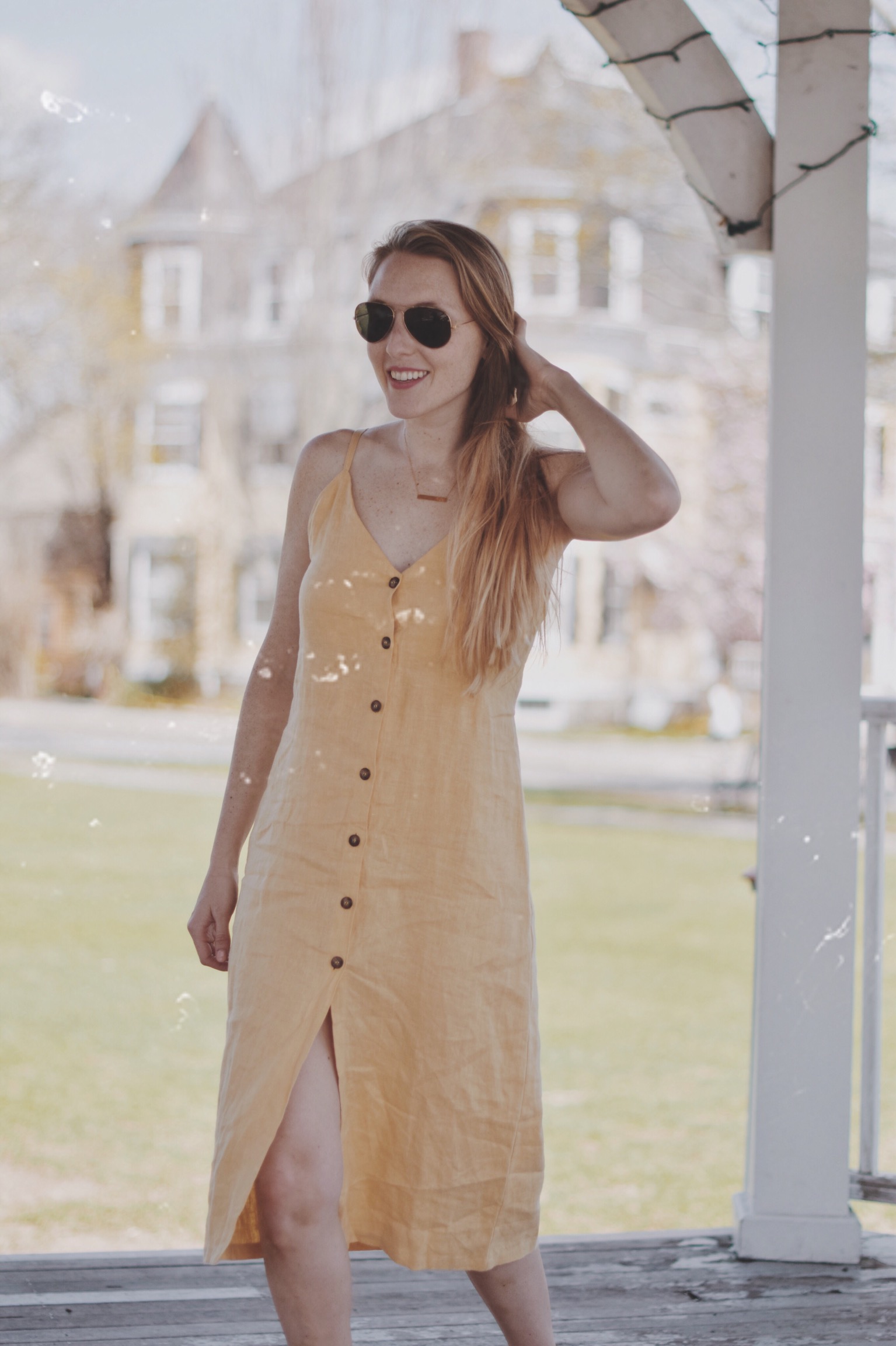 styling a canary yellow linen dress from Reformation as part of my summer capsule wardrobe of ethical fashion brands