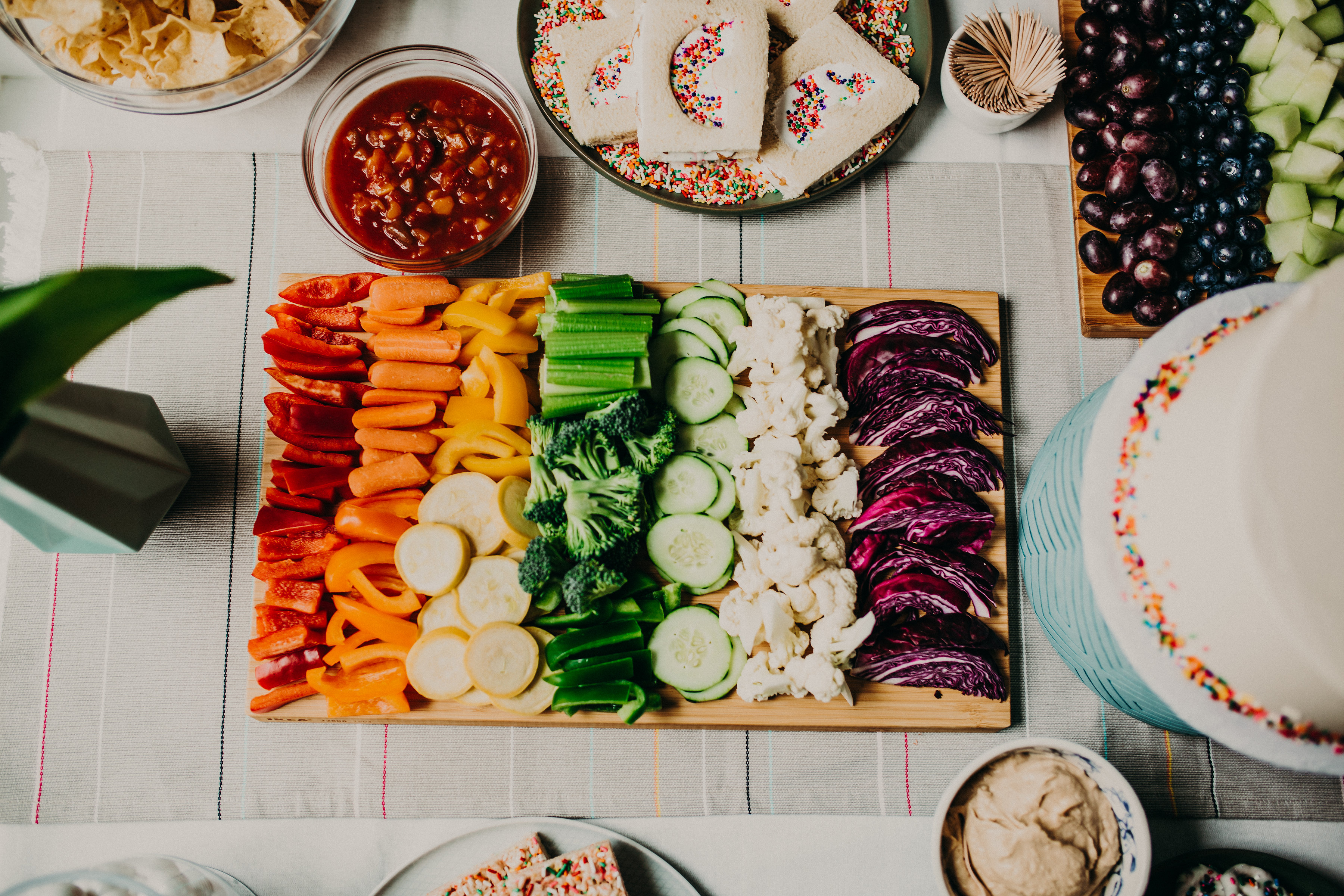 rainbow theme first birthday party food ideas veggie tray