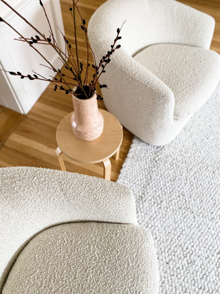 Ivory boucle living room chairs from Article modern furniture