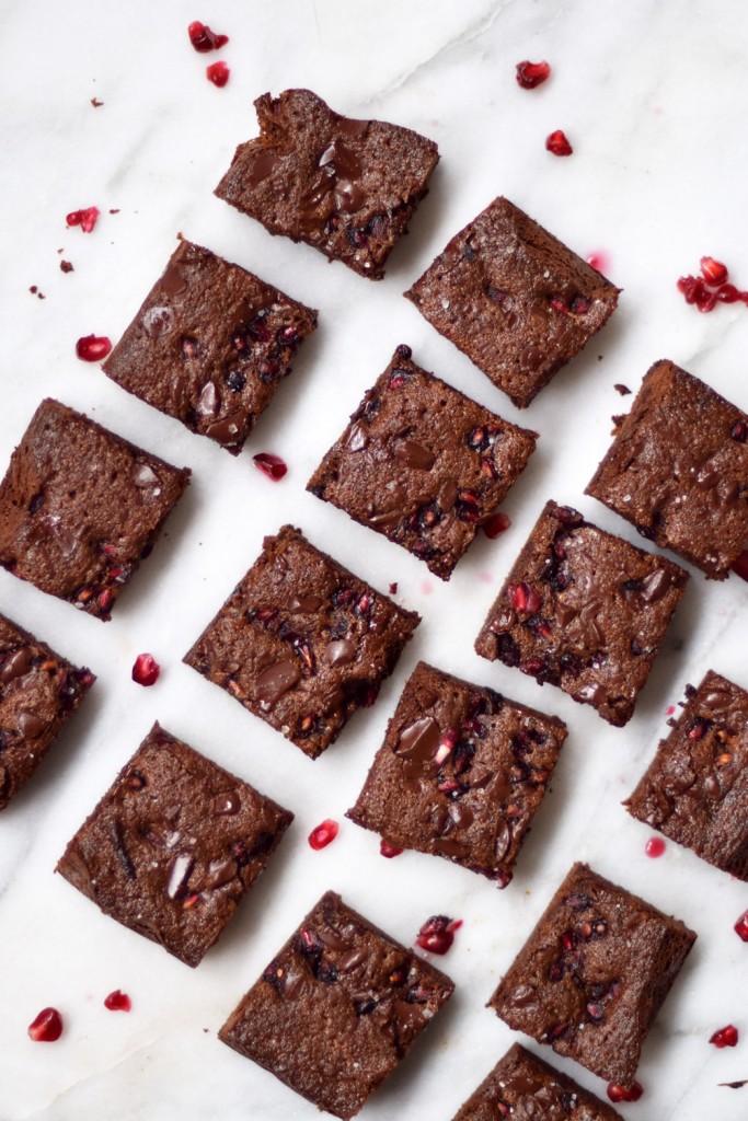 pomegranate brownies topped with sea salt - One Brass Fox