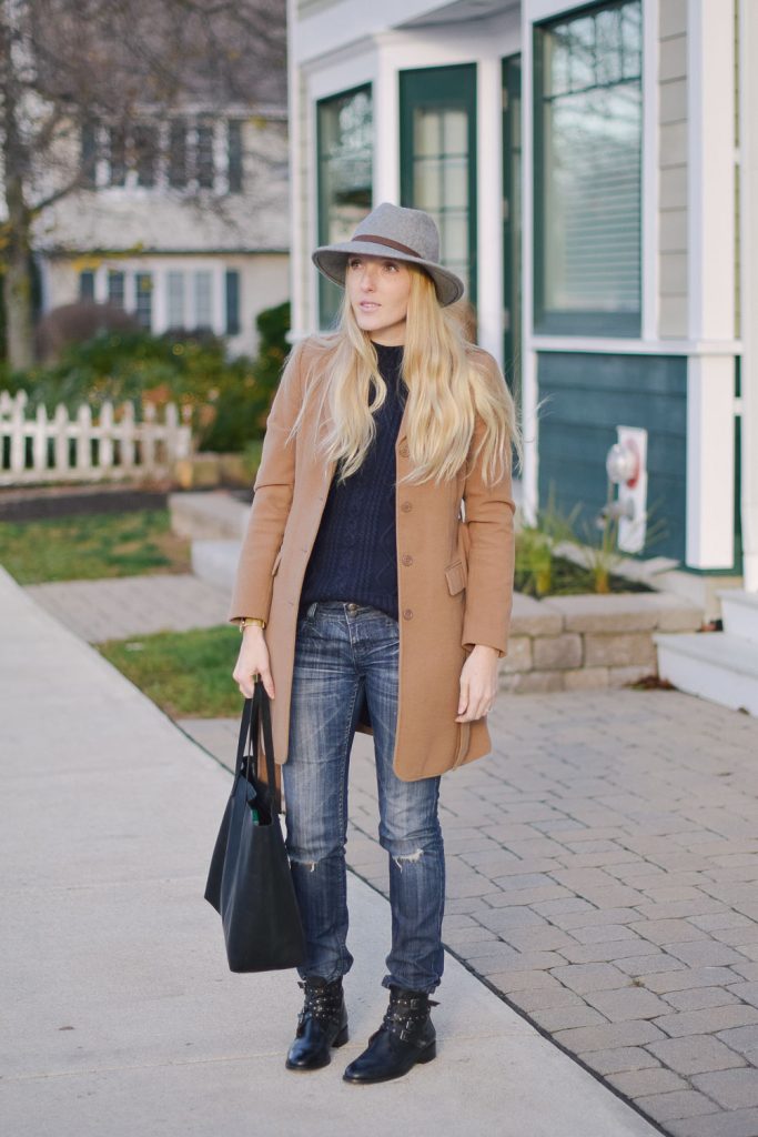 camel winter coat + felt fedora - One Brass Fox